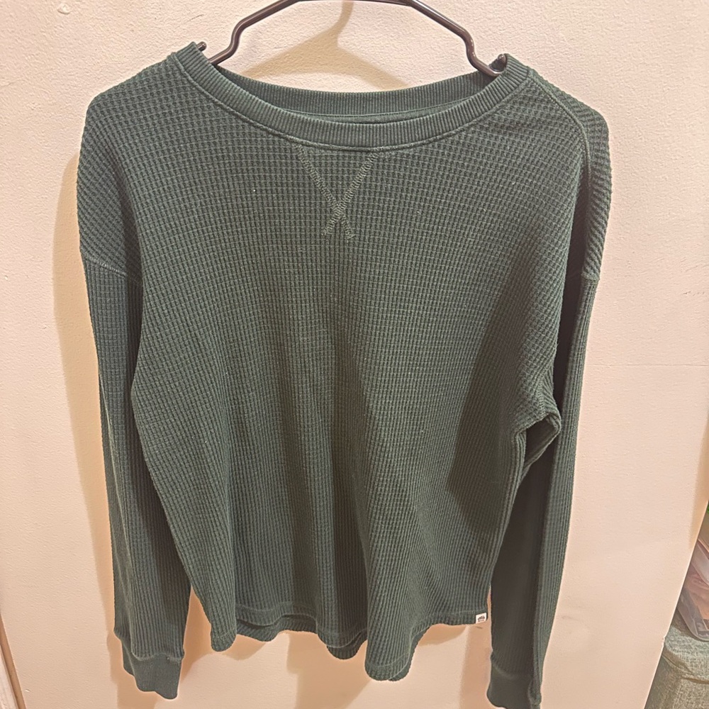 Roots Waffle-Knit Long Sleeve Top in Forest Green